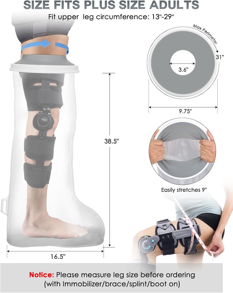 DNEOUXI Waterproof Extra Wide Full Leg Cast Cover for Shower After Knee Surgery with Upgrade Non-Slip Bottom, Watertight Cast Protector for Leg Knee Foot Immobilizer, Bandage Wounds, Walking Boots, Reusable - Image 2